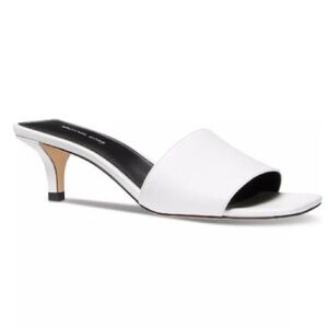 New MICHAEL Michael Kors Merriam Leather Kitten Heel Sandal -Optic White US 7